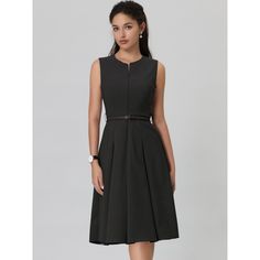 This dress can be a perfect addition to almost any outfit from formal to daily wear, great for work, meetings, offices, businesses, work, parties, cocktails, weddings, casual, everyday dressing, etc. It exudes professionalism and sophistication, helping you make a strong impression in any business setting. Pair with high heels for a chic office look. Comfortable and versatile, this sleeveless dress is perfect on its own or as a layer under a blazer. Tailored A-line Midi Dress For Work, Elegant Black Sleeveless Workwear Dress, Chic Pleated Sleeveless Dress For Work, Black Sleeveless Knee-length Dress For Work, Black Sleeveless Sheath Dress For Work, Pleated Knee-length Sleeveless Work Dress, Pleated Knee-length Sleeveless Dress For Work, Sleeveless Midi Dress For Office, Pleated Sleeveless Knee-length Dress For Work