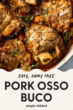 the recipe for pork osso buco is shown in a skillet