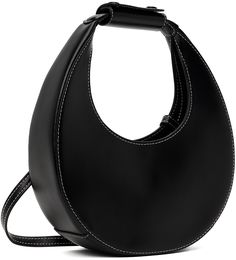 Structured buffed leather top handle bag in black. · Carry handle with detachable logo-embossed strap pad · Adjustable and detachable shoulder strap · Magnetic press-stud closure · Zip pocket at interior · Suede lining · Logo-engraved gold-tone hardware · Contrast stitching in white · H5.75 x W9 x D3 in Supplier color: Black Moon Top, Mini Moon, Press Studs, Handle Bag, Contrast Stitch, Black Mini, Leather Top, Top Handle, Zip Pockets