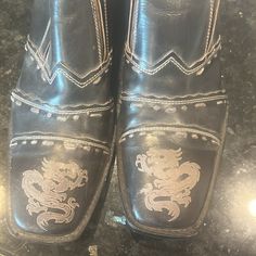 Mark Mason, Dragon Leather Shoes, Size 12, Made In Italy #21936774 Stylish Hand Made Leather Shoes, Worn Twice Western Black Boots With Vibram Sole, Black Western Boots With Vibram Sole, Mason Shoes, Loafer Shoes, Leather Shoes, Men's Shoes, Hand Made, In Italy, Size 12