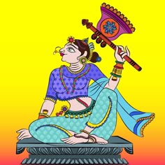 Lord's Gopika, Sevika, or lady servants have drawn in Indian folk art, Kalamkari style. for textile printing, logo, wallpaper Round Paintings, Folk Art Patterns, Jamini Roy, Round Painting, Ancient Indian Art, Gond Painting