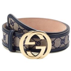 Gold Gucci Buckle And Navy Leather Belt Gucci Belt Women, Nice Belts, Gucci Brand, Canvas Belt, Guccio Gucci, Men's Belts, Belt Design