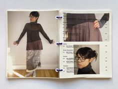 an open book with pictures of women in clothes and glasses on it's pages