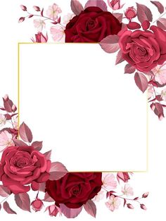 a square frame with red roses and leaves