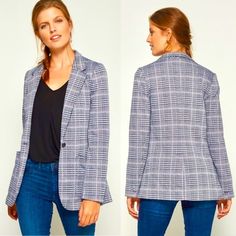 Gap Plaid Modern Blazer, Size 4, New With Tags. Straight Silhouette With Relaxed Fit Yarn Dyed Plaid And Houndstooth Print, Black With Subtle Pink And Baby Blue Stripes Hits Low On Hip Single Button Front Fastening Notch Lapels Long Cuffed Buttoned Sleeves (Can Be Cuffed/Uncuffed) Front Patch Pockets Back Vent Smooth Stretch Jacquard Weave Fully Lined * Armpit To Armpit 17” * Length 25” * Sleeves 23” * 87% Polyester, 10% Rayon, 3% Spandex Bundles And Offers Welcome Plaid Suits With Patch Pockets And Notch Lapel, Plaid Casual Outerwear For Business Casual, Plaid Outerwear For Business Casual, Casual Houndstooth Pattern Blazer, Casual Houndstooth Outerwear With Lapel Collar, Casual Outerwear With Houndstooth Pattern And Lapel Collar, Casual Houndstooth Blazer For Fall, Casual Fitted Houndstooth Outerwear, Spring Plaid Outerwear For Office