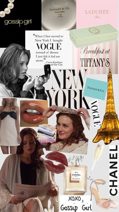 the collage shows different types of fashion and accessories, including shoes, lipstick, perfume bottles