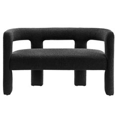 an upholstered black chair on a white background