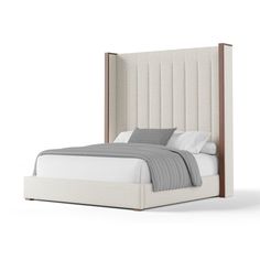 a bed with a headboard and foot board on top of it, against a white background