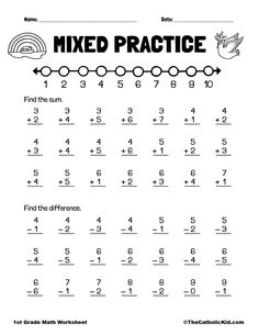 the worksheet for mixed practice is shown in black and white, with numbers on it