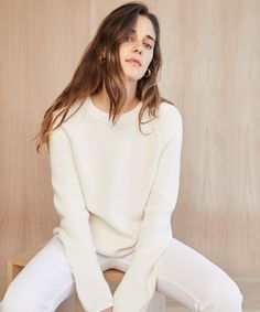 Cotton Fisherman Crewneck - Ivory | Jenni Kayne Womens White Shirts, Oxford Shirt Outfit, White Shirts Women, Jenni Kayne, Shirts Ideas, Fisherman Sweater, Crisp White Shirt, Bachelorette Shirts, Summer Inspiration