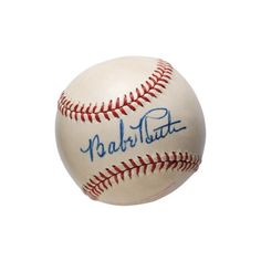 an autographed baseball with the name babe matt written on it is shown in blue ink