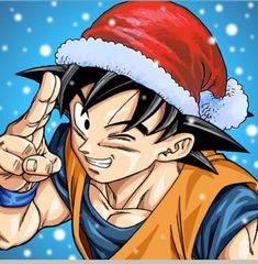 the dragon ball character is wearing a santa hat