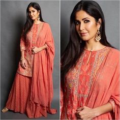 Katrina Kaif's tangerine-colored sharara outfit is a perfect choice. This sharara outfit has a yoke-style embroidery around her neck and gold embroidery across the kurta. Her ensemble was complemented by matching sharara leggings with gold block designs and a modest dupatta. If Customer wants this dress with Customized Stitching it will be Free this will take few days to dispatch it.All size in stock(S,M,L,XL,XXL,3XL,4XL) Orange Designer Palazzo Set For Navratri, Orange Palazzo Set With Dupatta And Traditional Drape, Festive Designer Orange Sharara, Designer Orange Palazzo Set With Zari Work, Traditional Drape Orange Palazzo Set With Dupatta, Festive Orange Designer Sharara, Designer Orange Sharara With Zari Work, Orange Bollywood Designer Palazzo Set, Orange Palazzo Set With Resham Embroidery