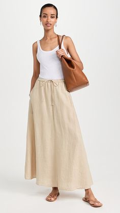 Velvet Bailey Skirt | Shopbop Chic Linen Drawstring Bottoms, Casual Skirt With Gathered Waist, Linen Skirt For Vacation, Casual Linen Skirt For Vacation, Relaxed Linen Skirt For Beach, Casual Linen Maxi Skirt, Vacation Linen Skirt With Elastic Waistband, Linen Skirt With Elastic Waistband For Day Out, Casual Linen Skirt