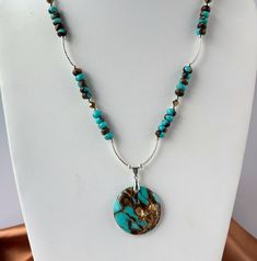 Artisan Beaded Turquoise Pendant Necklace, Turquoise Gemstone Necklaces With Round Beads, Turquoise Gemstone Beads Pendant Jewelry, Elegant Handmade Turquoise Chrysocolla Necklace, Unique Turquoise Pendant Beaded Necklaces, Unique Turquoise Beaded Necklace With Pendant, Turquoise Pendant Beaded Necklace, Unique Turquoise Pendant Beaded Necklace, Spiritual Turquoise Necklace With Polished Beads