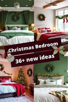 christmas bedroom decor with green and red accents