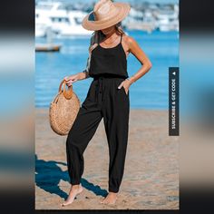 Nwt Tapered Leg And Back Cutout Black Jumpsuit $54 Msrp Size Medium Step Into Style With Our Tapered Leg And Back Cut-Out Jumpsuit! This Chic Piece Combines Comfort And Sophistication With Its Tapered Legs And Alluring Back Cut-Out Detail. Perfect For Beach Days Or Casual Events. Drawstring Waist 100%Cotton Back Cut-Out Scoop Neckline Imported Machine Washable From A Smoke-Free And Pet Friendly Home (Hypoallergenic Goldendoodle). Check Out My Closet And Bundle For Additional Savings. Gbl2 Black Jumpsuits And Rompers With Pockets For Vacation, Beach Season Jumpsuits And Rompers With Pockets, Sleeveless Black Jumpsuit For Beach Season, Black Jumpsuits And Rompers For Spring Beach Outings, Casual Black Jumpsuits And Rompers For Vacation, Chic Black Jumpsuits And Rompers For Beach Season, Black Jumpsuits And Rompers For Beach, Black Casual Jumpsuits And Rompers For Beach Season, Casual Black Jumpsuit For Beach Season