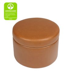 a round brown leather box on a white background