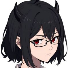 an anime character with red eyes and horns on his head is staring at the camera