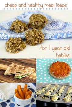 There are two secrets to feeding a one-year-old healthy food without breaking the bank: focus on whole food ingredients and repeat them in new ways throughout the week. These recipes can be adjusted to fit your toddlers needs and taste! http://www.ehow.com/info_8181296_cheap-meal-ideas-1yearold-babies.html?utm_source=pinterest.com&utm_medium=referral&utm_content=article&utm_campaign=fanpage Toddler Meal Ideas, Baby Food Ideas, Toddler Recipes, Finger Foods Easy, Baby Recipes, Cheap Healthy, Cheap Healthy Meals