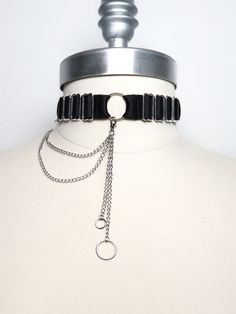 "* Satin elastic choker decorated with small rings, adjusters and removable chains * Entirely handmade and made to order in France * The elastic band (made in France) measures 18mm / 0.70\" wide * The chains are made of stainless steel. You can wear this choker with or without the chains for two different styles. * A hook at the back allows to open and close the necklace * Two sliders at the back for easy size adjustment * Available in red, black, white and pastel pink * The metal parts and chains are available in silver or gold color * Do not hesitate to ask for a custom size if you wish! * Tracked shipment The color of the item may be slightly different from the photo. Feel free to send me a message if you have any questions!  Matching brooch: https://www.etsy.com/ForvitniFr/listing/1058 Pink Bead Necklace, Pisces Necklace, Rose Pastel, Body Harness, Pink Beads, Small Rings, Ceramic Jewelry, Chain Choker, Vintage Porcelain