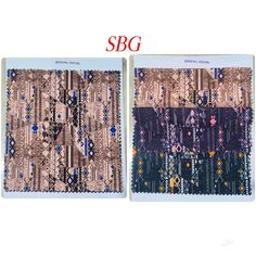 two pictures of the same fabric with different colors and patterns on them, one is blue and