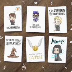 four harry potter cards on a table with the words, i love you so much