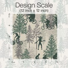 the silhouettes of people on bicycles are depicted in this seamless pattern with trees