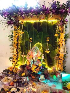 Ganpati Decoration Nature Theme, Ganesha Decoration, Ganesh Chaturthi Decoration, Ganesh Puja, Wedding Ambiance