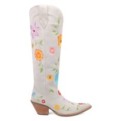 White Suede & Floral Embroidered Boot Multi Colored Floral Embroidery Detail Knee High Pull On 18" Shaft Height 2.5" Tall Fashion Heel 14-16” Circumference Snip Toe Rubber Outsole ***These are shipped to you directly from our Manufacturer. Please allow 7-10 business days for shipping/tracking notification! Floral Embroidered Boots For Spring Festival, Floral Embroidery Boots For Spring Festival, Spring Floral Embroidered Closed Toe Boots, Spring Floral Embroidery Closed Toe Boots, Vintage Flat Heel Boots For Spring, Vintage White Boots For Spring, Bohemian Closed Toe Boots For Spring, White Vintage Boots For Spring, Bohemian Snip Toe Boots For Spring