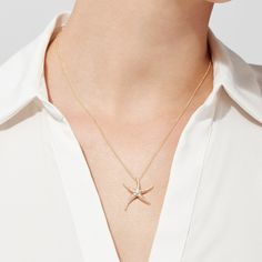 Effy D'Oro 14K Yellow Gold Diamond Starfish Pendant, 0.51 TCW 14k Yellow Gold Starfish Jewelry, Elegant Yellow Gold Necklace With Starfish Charm, Elegant Yellow Gold Necklaces With Starfish Charm, Elegant Yellow Gold Starfish Necklace, Starfish Pendant, Yellow Stone, Gold Yellow, Starfish, Round Diamonds