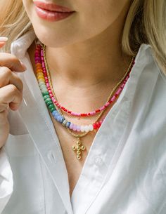 Limited Edition Necklace Petite, but playful. This necklace is a perfect sprinkle of pink and red! Co-designed with influencer and Living Fully founder, Mallory Ervin, this piece instantly elevates a look. Be sure to follow Mallory, @malloryervin! 4mm red and pink seed bead water resistant and sweat proof Trendy Red Necklaces With Round Beads, Trendy Red Round Bead Necklaces, Trendy Red Round Beads Necklace, Trendy Red Beaded Necklace For Party, Everyday Red Jewelry With Colorful Beads, Playful Pink Necklace For Everyday, Trendy Red Necklace With Tiny Beads, Trendy Red Beaded Necklace With Beaded Chain, Trendy Red Beaded Necklaces With Tiny Beads