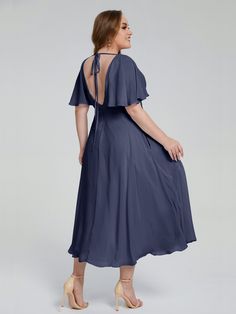 Lucia V-neck Plus Size Bridesmaid Dresses with Sleeves and Pockets Ruffles Bridesmaid Dresses, Plus Size Bridesmaid Dresses, Bridesmaid Dresses With Sleeves, Dusty Blue Bridesmaid Dresses, Full Maxi Skirt, Chiffon Cocktail Dress, Plus Size Bridesmaid, Cascading Ruffles, Two Piece Homecoming Dress