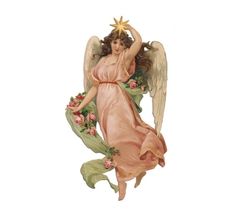 a statue of an angel with flowers on it's wings and holding a star above her head