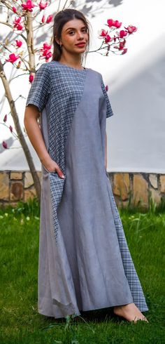 FREE STANDART SHIPPING for all United State orders over $35* Maxi Linen Dress With Sleeves / Casual Dress / Linen Long Dress Summer / Maxi Dress with Pockets / Loose Fit Dress / Avant Garde Dress Casual long dress in a combination of two colors - grey and grey plaid pattern. Loose silhouette, short sleeves and two hidden side pockets. Round neckline. Materials: linen This dress is perfect for different events, parties, dinners and hangouts. ♥ THE PERFECT GIFT FOR YOUR LOVED ONE ♥ ♥ All garments are handmade in our little Boutique in a special UNIQUE way ♥ Different sizes available. Check the listing for your size. * SOME PLUS SIZES ARE ALSO AVAILABLE SIZE CHART How to measure yourself * Bust: * Use a flexible measuring tape across the most prominent area of your chest. Ensure the tape is l Cotton Shift Dress With Maxi Length, Cotton Shift Maxi Dress, Casual Gray Patchwork Dress, Casual Short Sleeve Midi Dress With Patchwork, Casual Patchwork Midi Dress With Short Sleeves, Summer Plaid Dresses With Pockets, Plaid Patchwork Short Sleeve Dress, Cotton Patchwork Midi Dress With Short Sleeves, Cotton Midi Dress With Patchwork And Short Sleeves