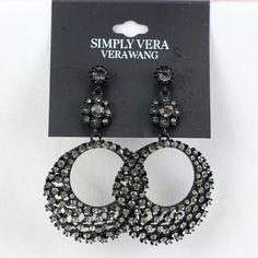 Vera Wang Earrings Black-Tone 3" Rhinestone Disco Mod By Simply Vera Thank You For Looking! Black Earrings With Sparkling Stones For Party, Glamorous Black Crystal Earrings With Rhinestones, Glamorous Black Crystal Rhinestone Earrings, Black Jeweled Earrings For Party, Black Jeweled Party Earrings, Black Crystal Earrings With Rhinestones, Black Round Crystal Earrings For Party, Black Crystal Earrings For Party, Black Rhinestone Crystal Earrings For Evening