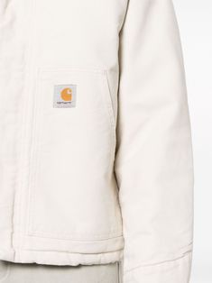 Find CARHARTT WORK IN PROGRESS Ogo-patch Organic Cotton Shirt Jacket on Editorialist. ivory white organic cotton padded design logo patch to the front spread collar front press-stud and zip fastening drop shoulder long sleeves press-stud fastening cuffs two diagonal pockets to the sides straight hem quilted lining This item is made from at least 50% organic materials. Learn more about what makes a product Conscious on our Conscious Criteria page White Long Sleeve Outerwear With Logo Patch, Cotton Outerwear With Logo Patch For Work, Winter Cotton Outerwear With Logo Patch, Casual Workwear Outerwear With Logo Patch, Winter Workwear Outerwear With Logo Patch, Cotton Outerwear With Logo Patch For Fall, Fall Cotton Outerwear With Logo Patch, White Cotton Outerwear With Side Pockets, White Cotton Utility Jacket With Patch Pockets