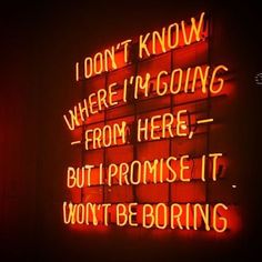 a neon sign that says i don't know where i'm going from here, but promise it won't be boring