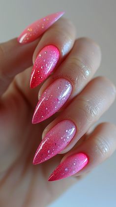 Pink Ombre Nails Ombre Nails With Art, Purple Acrylic Nails, Chrome Nails Designs, Romantic Nails, Nail Shimmer, Pink Acrylic Nails