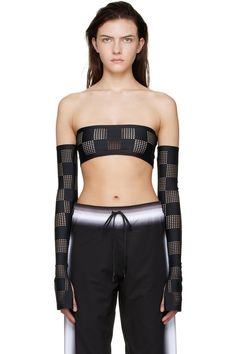 Stretch Mesh Punk Top, Stretch Mesh Top With Hollow Out Detail, Black Stretch Mesh Top With Hollow Out Details, Summer Stretch Mesh Top With Hollow-out Details, Striped Gloves, Entire Studios Ssense Skirt, Detachable Sleeves, Summer Inspo, Check Pattern