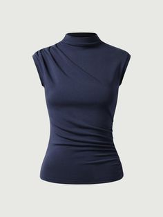 Classy Tank Tops, Fitted Ruched Tops For Layering, Elegant Ruched Tops For Layering, Versatile Stretch Tops With Funnel Neck, Chic High Neck Tops With High Stretch, Elegant Ruched Asymmetrical Tops, Elegant Asymmetrical Ruched Tops, Modern High Neck Tops For Workwear, High Stretch Versatile Funnel Neck Top