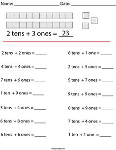 two tens and three ones worksheet