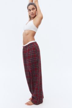 Cotton Pajama Pants - Dark red/plaid - Ladies | H&M US Decorative Buttons, Cotton Pyjamas, Woven Cotton, Low Waist, Red Plaid, Cotton Weaving, Dark Red, Pajama Pants