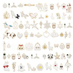 many different types of charms on a white background