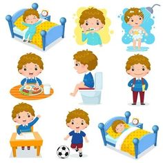 a set of various poses of a boy in different stages of his life, including the birth and child's first year