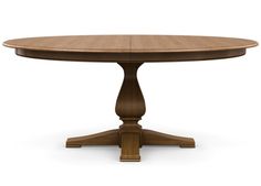 an oval wooden table with four pedestals on one end and two leaves on the other