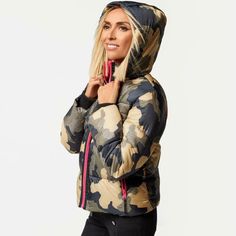 G by Giuliana Puffer Jacket without Hood-WA 675082-R Spring Camouflage Hooded Outerwear, Winter Camouflage Nylon Outerwear, Windproof Hooded Puffer Jacket For Fall, Fitted Camouflage Winter Outerwear, Fitted Camouflage Outerwear For Winter, Camouflage Hooded Outerwear With Detachable Hood, Winter Camouflage Outerwear With Fleece Lining, Camouflage Outerwear With Adjustable Hood For Winter, Camouflage Winter Outerwear With Adjustable Hood