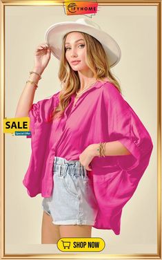 Rose Soft Oversize Dolman Shirt Oversized Collared Tops For Spring, Trendy Batwing Sleeve Spring Blouse, Trendy Batwing Sleeve Blouse For Spring, Plain Oversized Spring Shirt, Pink Batwing Sleeve Tops For Spring, Oversized Batwing Sleeve Summer Blouse, Pink Collared Top For Day Out, Oversized Pink Top For Day Out, Pink Batwing Sleeve Top For Summer