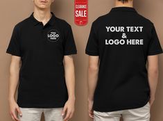 Custom Polo Shirts, Personalized Logo/Text Front Back Printed Polos, Company Logo Tees, Small Business Tops, Gift for Golfer, Clearance Sale This price is for one individual product, to order the set containing "2 items" add 2 items separately and process checkout Our standard sketching service includes up to two people at no extra cost. If you desire to incorporate more than two individuals into the sketch, additional charges will be incurred for each extra person. PRODUCT SPECIFICATION: 50% Po Fitted Polo Collar Top With Branding, Black Short Sleeve Tops With Custom Logo, Custom Polo Shirts, Gifts For Golfers, Personalized Logo, Business Tops, Logo Text, Professional Logo Design, Le Lot