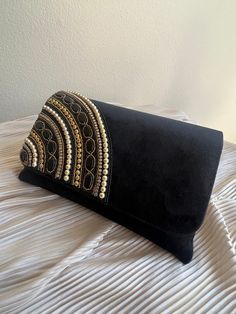 Rare find vintage style Purse  Black velvet Ornamented with bone and stones Black Clutch With Handwork For Wedding, Traditional Velvet Evening Bag, Black Hand Embellished Party Clutch, Traditional Black Embellished Clutch, Fancy Clutch Purse, Fancy Clutch, Elegant Black Hand-embellished Clutch, Clutch Purse Black, Hand Bags For Women